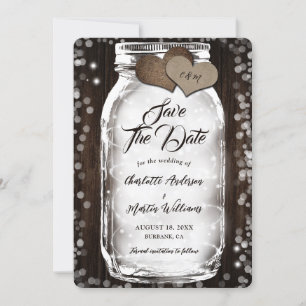 Save The Date Pays Barre Bois Chaîne Lumières Mason Jar Mariage