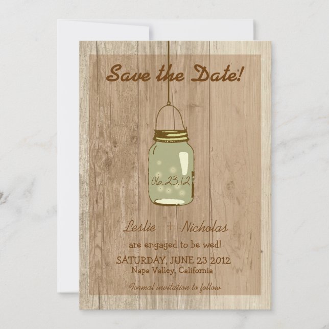 Save The Date Pays Bois Rustique Mason Jar Enregistrer la date (Devant)