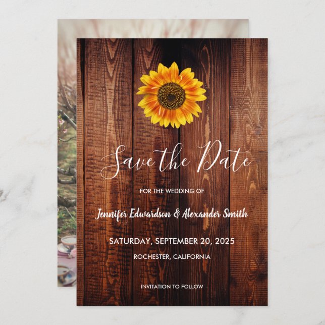 Save The Date Pays de tournesol rustique à l'aquarelle Enregistr (Devant / Derrière)