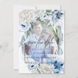 Save The Date Pays Elégant Floral Aquarelle Fleurs Bleues