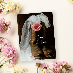 Save The Date Pays Rose Cowboy Boots Mariage Enregistrer la date