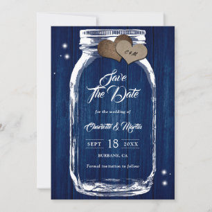 Save The Date Pays Russe Marine Bleu Bois Mason Jar Mariage