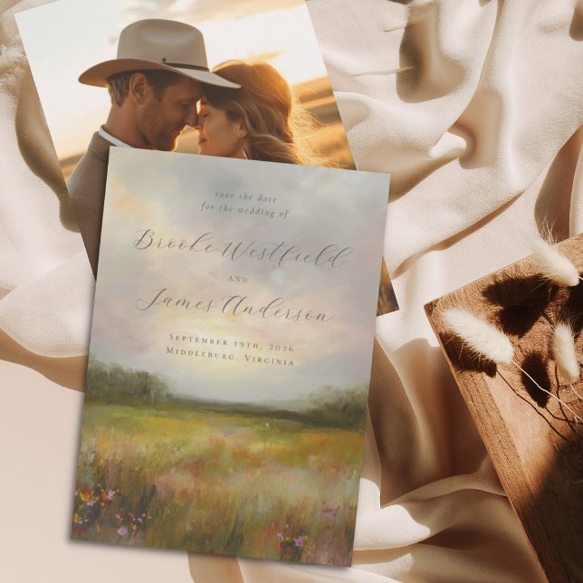 Save The Date Paysage abstrait de mariage avec champ de fleurs s (Créateur téléchargé)