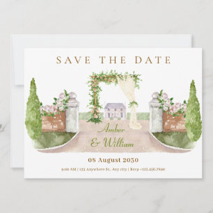 Save The Date Paysage d'arche de mariage à l'aquarelle art de ja