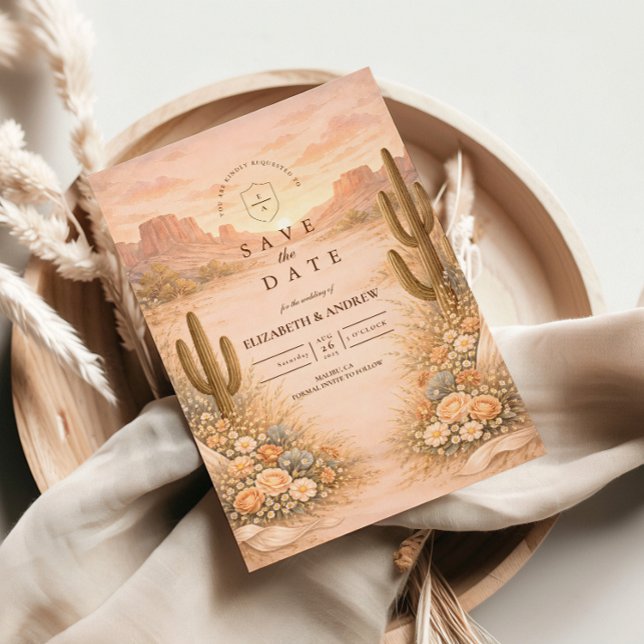 Save The Date Paysage de mariage de cactus Desert Blush (Créateur téléchargé)