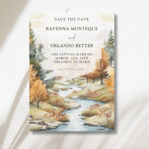 Save The Date Paysage de mariage de forêt de rivière d'automne v