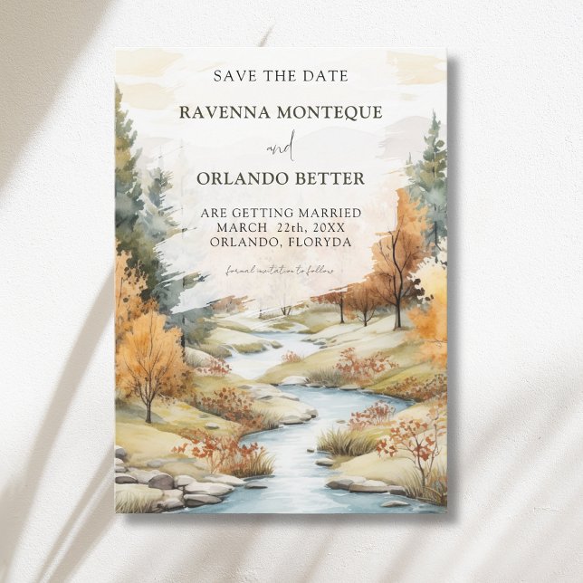 Save The Date Paysage de mariage de forêt de rivière d'automne v (Créateur téléchargé)