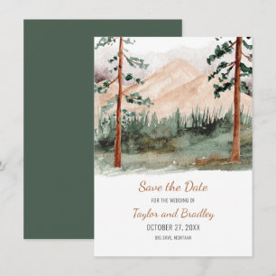 Save The Date Paysage de Montagne Pins Rustique Faire Part de Da