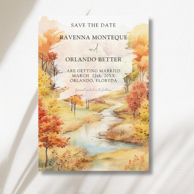 Save The Date Paysage de rivière d'automne rouge forêt mariage d (Créateur téléchargé)