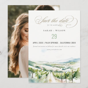 Save The Date Paysage de vignoble à l'aquarelle douce pour photo