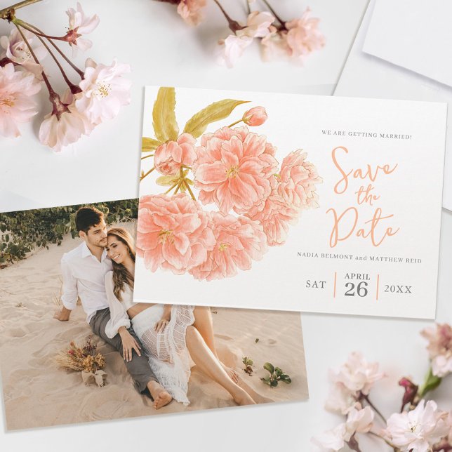 Save The Date Paysage fleuri mariage de la pêche (Créateur téléchargé)