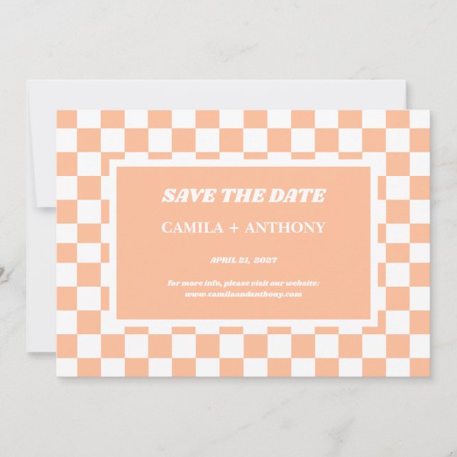 Save The Date Peach Fuzz Blanc À damiers En vichy Motif (Devant)