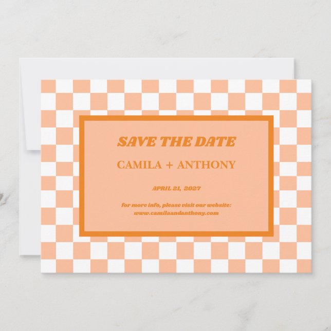 Save The Date Peach Fuzz Orange À damiers En vichy Motif (Devant)