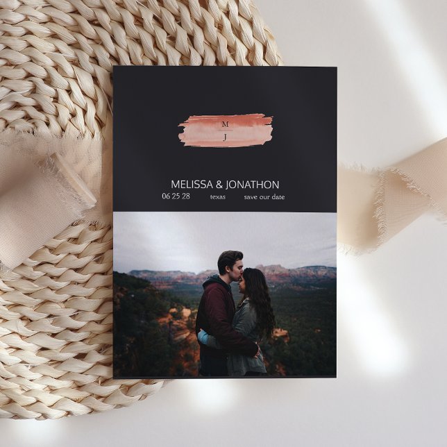 Save The Date Peach Green Navy Pastel Ajouter Image Enregistrer  (Créateur téléchargé)