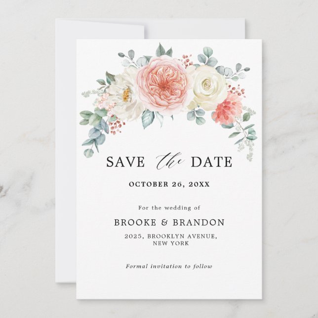 Save The Date Peach Pastel Peach Pink FlorMariage (Devant)