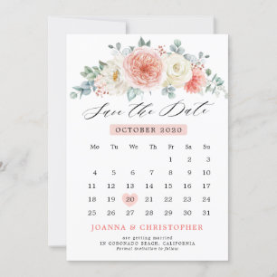 Save The Date Peach Pastel Pink Floral Calendrier mi-été