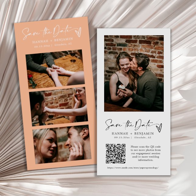 Save The Date Peach Photo Boot Strip QR Code (Créateur téléchargé)