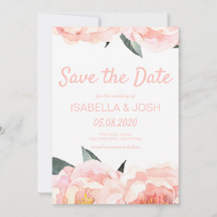 Save The Date Peach Pink Peony moderne Floral Sauvez la date