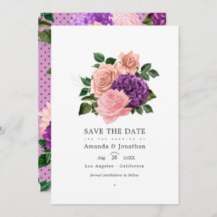 Save The Date Peach rose et Lavender violet Mariage floral