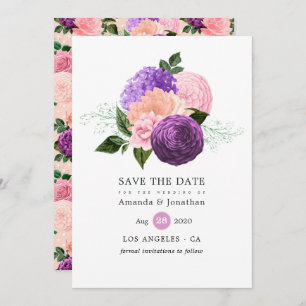 Save The Date Peach rose et Lavender violet Mariage floral