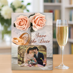 Save The Date Peach Roses amoureux du livre photo Enregistrer la