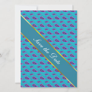 Save The Date Peacock Blue Paisley