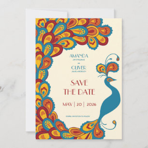 Save The Date Peacock Elegance Mariage Vintage Multicolore
