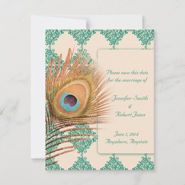 Save The Date Peacock Feed sur Carrelage marocain Turquoise (Devant)