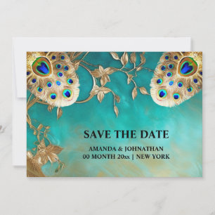 Save The Date Peacock plumes nature luxueuse oiseau plumage blu