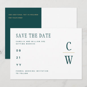 Save The Date Peacock TURQUOISE Green Gold Mariage ENREGISTRER L