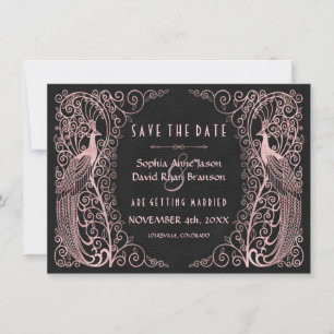 Save The Date Peacocks rose Gold Art Déco Noir Enregistrer La Da