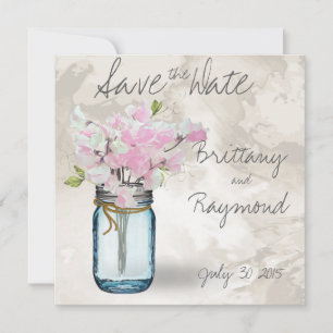 SAVE THE DATE PEAS ROSE DOUX VINTAGE MASON JAR WATERCOLOR