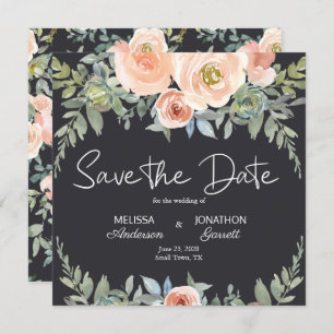 Save The Date Pêche Green Navy Pastel Floral Élégant