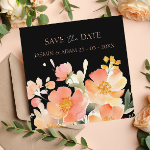 Save The Date Pêche orangée Boho moderne et Mariage floral noir