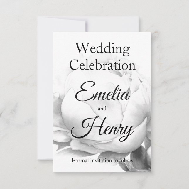 Save The Date Peine blanche noire élégante aquarelle florale art (Devant)