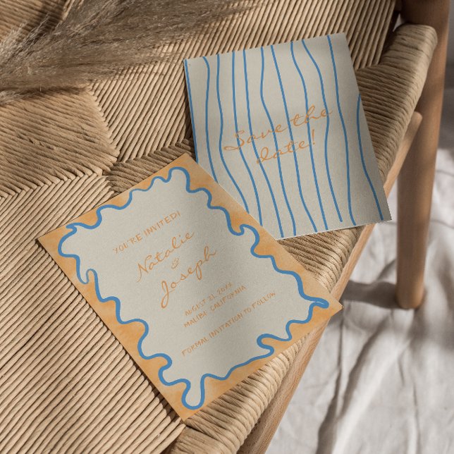 Save The Date Peint à la main Retro Whimsical Funky Mariage (Créateur téléchargé)