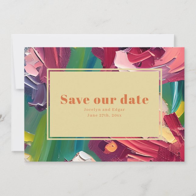 Save The Date Peinture à l'huile Déco Inspiré Mariage Super (Devant)