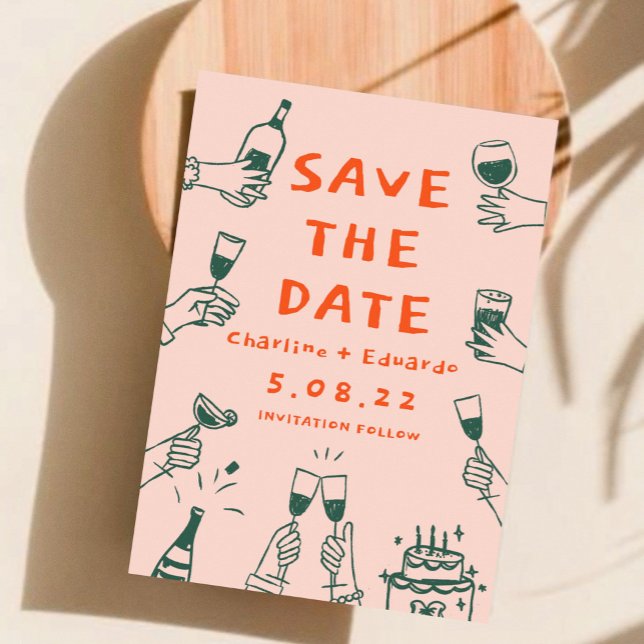 Save The Date Peinture à main Funky Retro Contemporain (Créateur téléchargé)