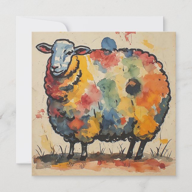 Save The Date Peinture de mouton à l'aquarelle ludique (Devant)