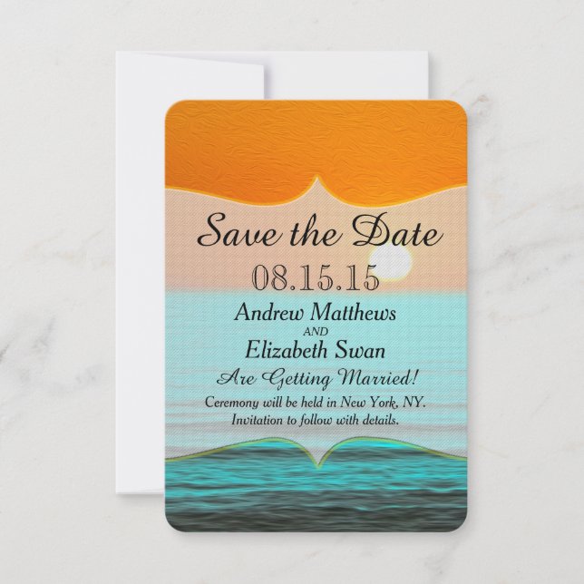 Save The Date Peinture Lever de Soleil sur la Plage avec Ciel Or (Devant)