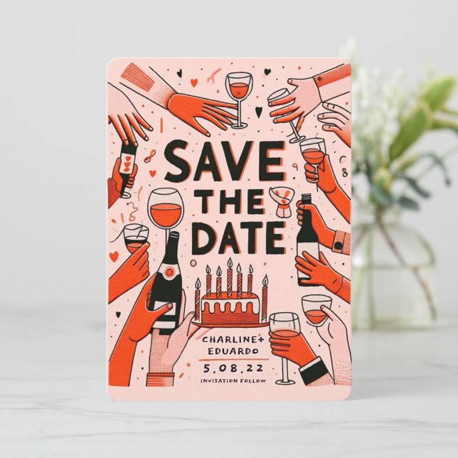 Save The Date Peinture manuelle Funky Rétro Contemporain (Créateur téléchargé)