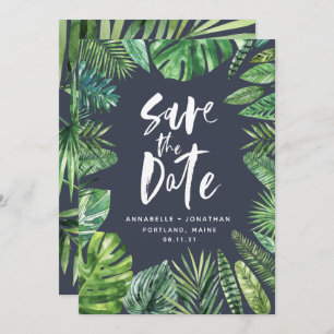 Save The Date Pellicule de feuille de palme tropicale aquarelle 