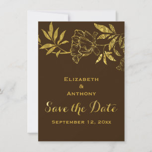 Save The Date Peonies en feuille d'or mariage floral Enregistrer