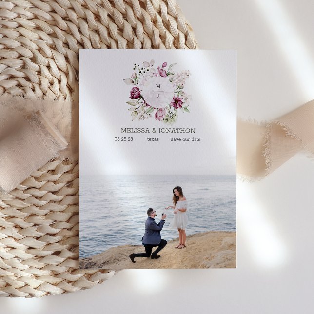 Save The Date Peonies Rose Bourgogne Image Florale Enregistrer L (Créateur téléchargé)