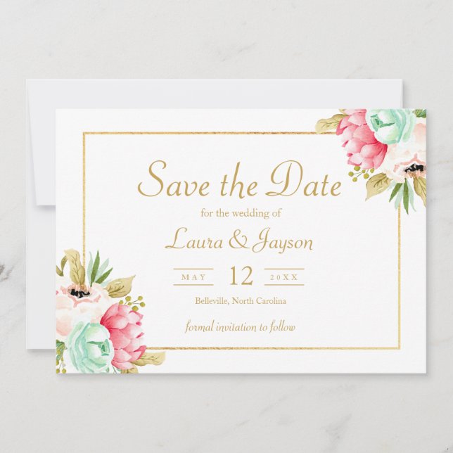 Save The Date Peony Botanical Watercolor Wedding Enregistrer la  (Devant)