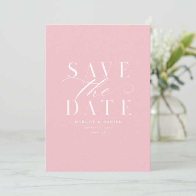 Save The Date Peony Rose Bleu Simple Enregistrer La Date Pas De  (Debout devant)