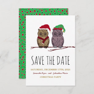 Save The Date Père Noël Owl et Elf Owl Enregistrer la date