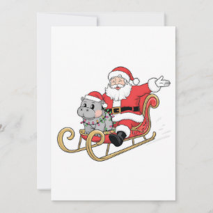 Save The Date Père Noël Riding Sleigh avec Moo Deng Baby Hippo