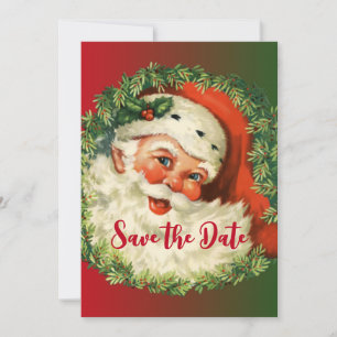 Save The Date Père Noël vintage et joyeuse avec couronne Holly &