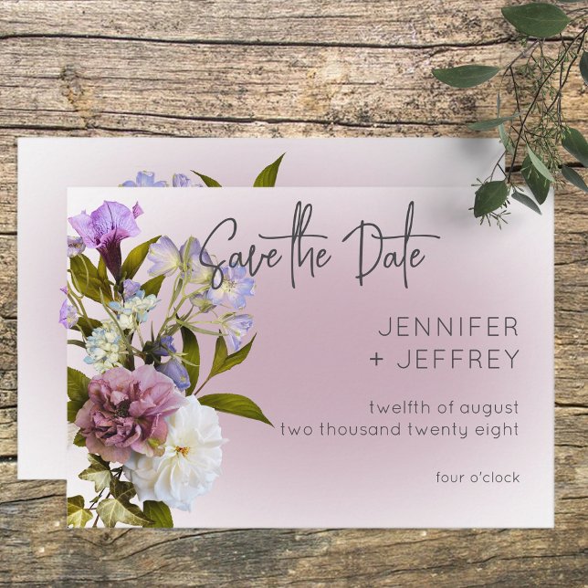 Save The Date Peri White Mauve Floral Modern Enregistrer la cart (Créateur téléchargé)